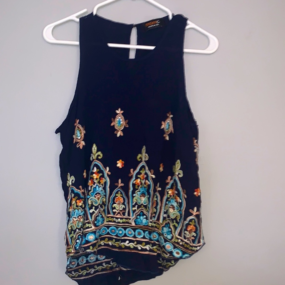 Navy Blue Embroidered Tank
